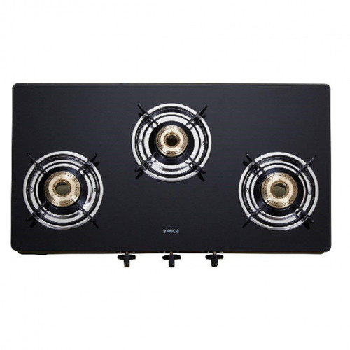 ELICA Manual Gas Stove 3 Burner Glass Top 7033 CT VETRO BLK Black 